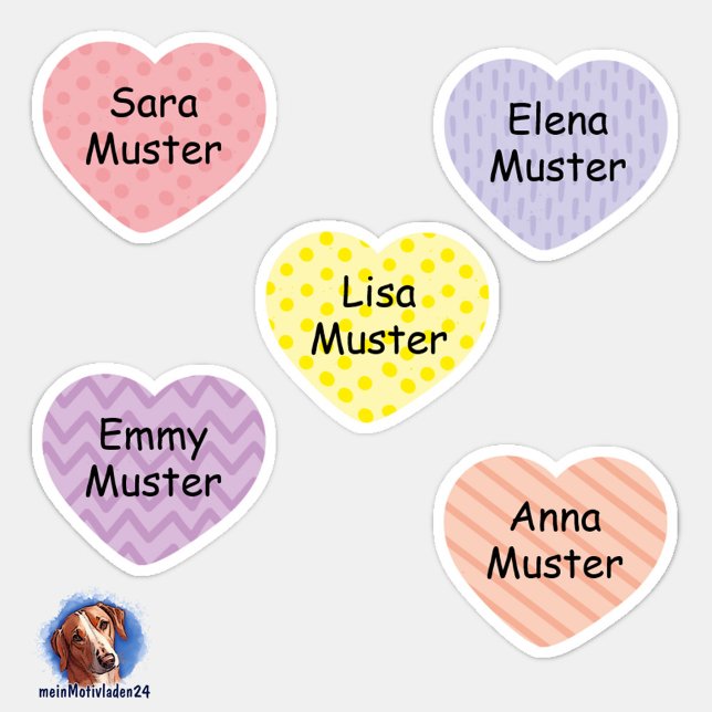 Label Small Hearts 2 | Form - sticker (Konturgeschnittener Namensaufkleber für Mädchen - Kleine Herzen in Pastellfarben - personalisierbar )