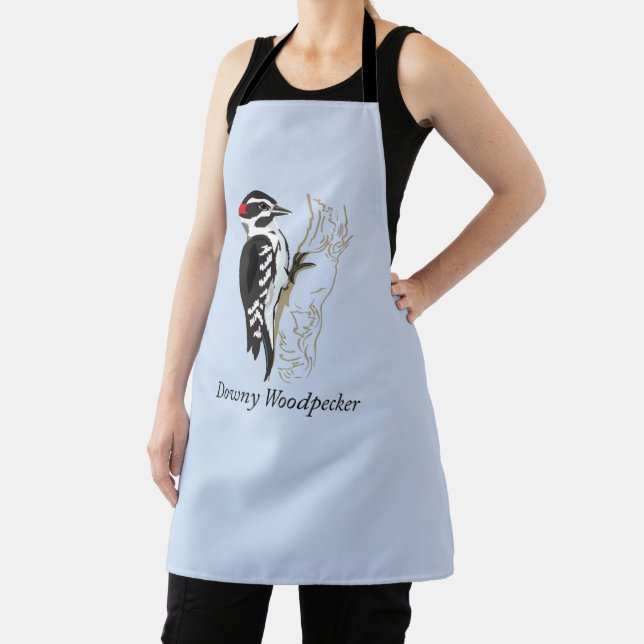 Labelled Downy Woodpecker Illustration Adult Apron (Insitu)