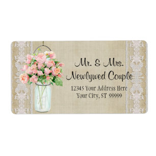 Labels Rustic Country Mason Jar Blush Pink Roses