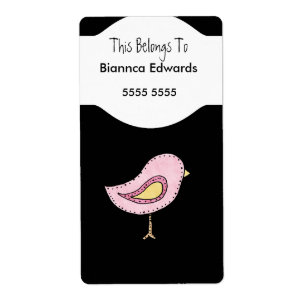 Labels Teens Kids Pink Bird Book Plate Binder