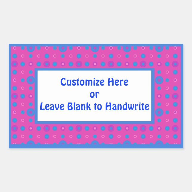 Labels to Customize, Pink and Blue Dots on Magenta (Front)