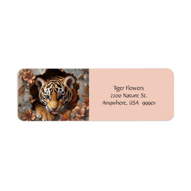 Labels with Adorable Tiger Cub-Multicolored Floral (Front)