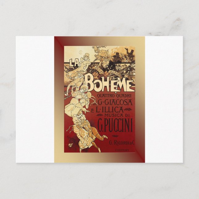 LaBoheme ~ Puccini Opera 1896 w/Background Postcard (Front)