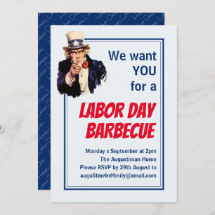 LABOR DAY BBQ BARBECUE Uncle Sam Customized Invitation