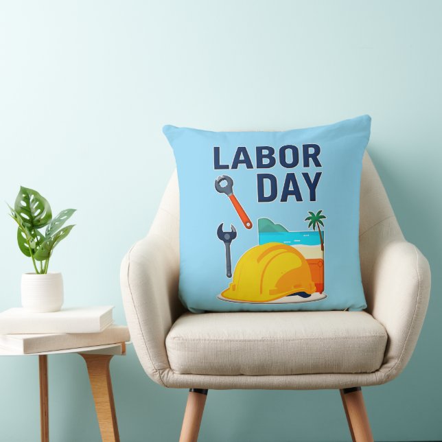 Labor Day Construction Worker Helmet Design Throw Pillow (Chair)