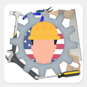 Labor Day Construction Worker Square Sticker