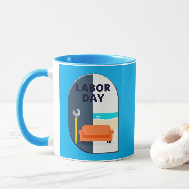 Labor Day Minimal Worker Relax Design Mug (With Donut)