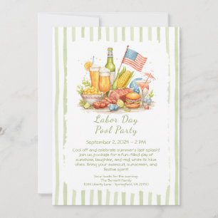 Labor Day Pool Party Red White and Blue Invitation