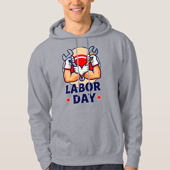 Labor Day Strong Worker Hands Illustration Hoodie (Front)