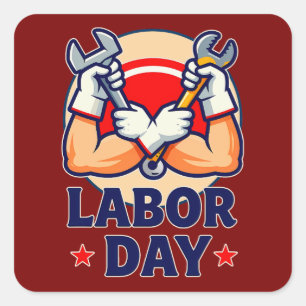 Labor Day Strong Worker Hands Illustration Square Sticker