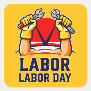 Labor Day Strong Worker Pride Illustration Square Sticker