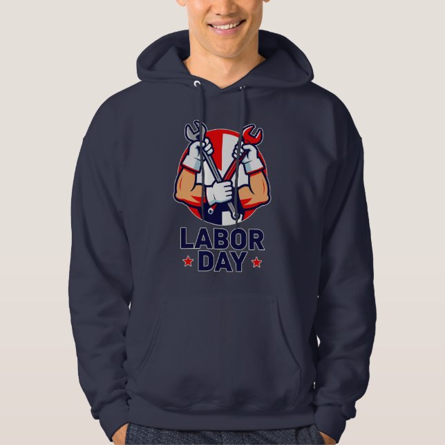 Labor Day Tools Crossed Worker Design Hoodie (Front)