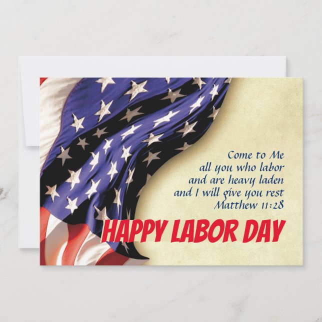 LABOR DAY USA Patriotic Flag Scripture Customized Holiday Card (Front)
