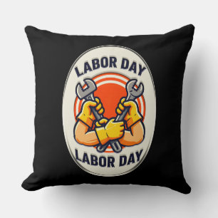Labor Day Worker Badge Tools Design Throw Pillow