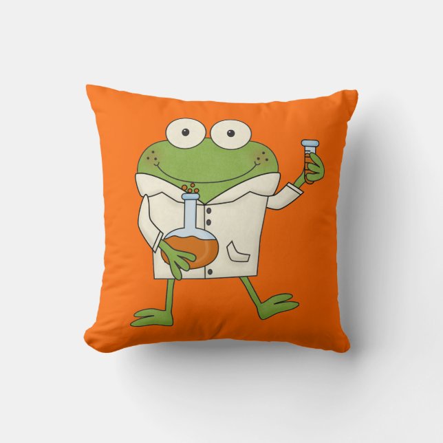 Laboratory Frog Throw Pillow (Front)