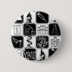LABORATORY SCIENTIST SYMBOLS AND TOOLS 2 INCH ROUND BUTTON