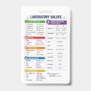 Laboratory Values Nurse Reference Card, Nurse Badg Badge