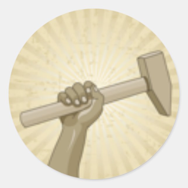 Laborer Holding sledge hammer Classic Round Sticker (Front)