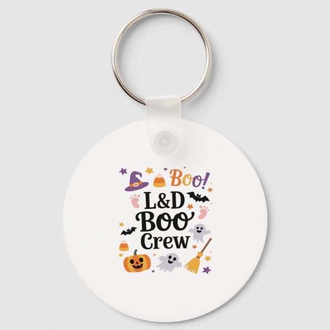 Labour and Delivery Nurse Halloween Pumpkin Ghost  Keychain (Front)