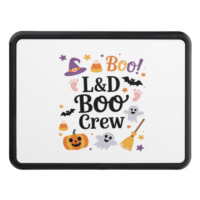 Labour and Delivery Nurse Halloween Pumpkin Ghost  Trailer Hitch Cover (Front)