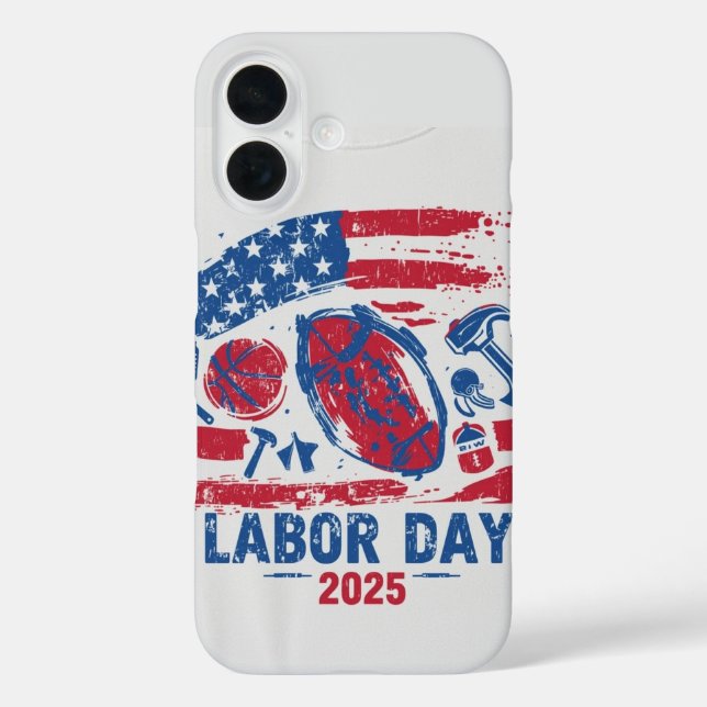 Labour Day 2025 Sports iPhone 16 Case – Work Hard  (Back)