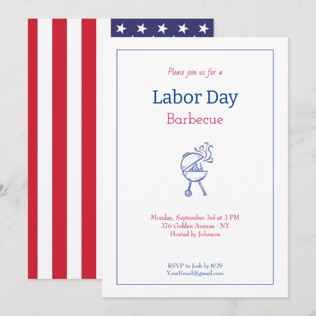 Labour Day Babecue Party Minimalist Invitation (Front/Back)