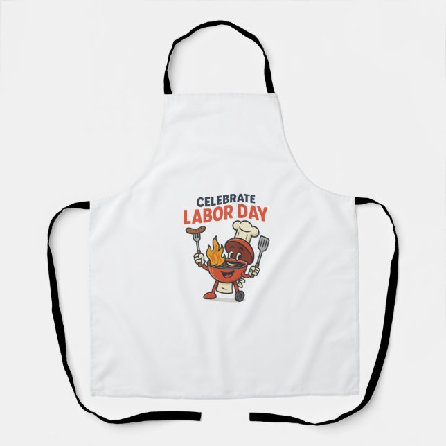 Labour Day BBQ Party Cartoon – Grill Master Time! Apron (Front)
