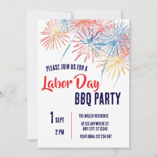 Labour Day BBQ Party Red White Blue Patriotic  Invitation