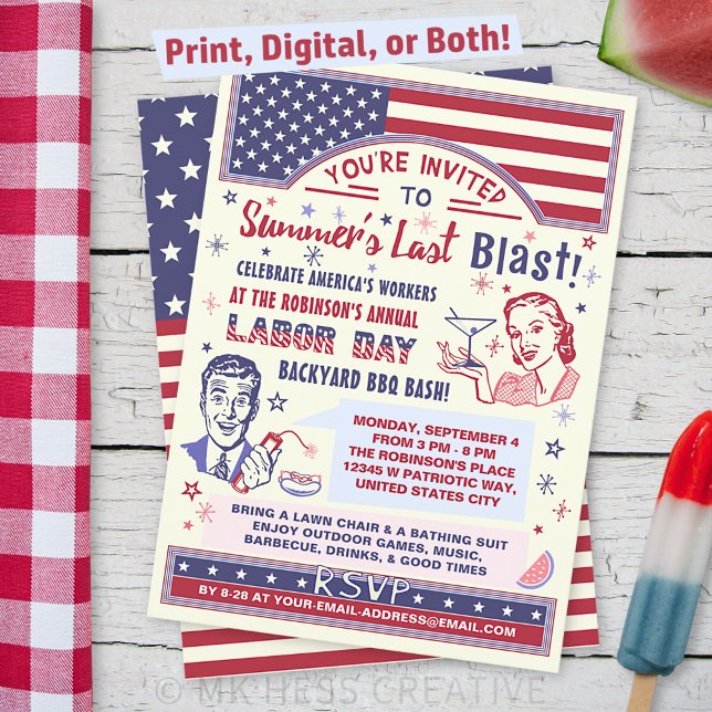 Labour Day BBQ Party | Retro Patriotic Summer Blas Invitation (Creator Uploaded)