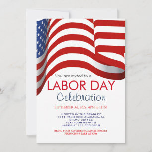 Labour Day BBQ Party Worker American flag Invitation