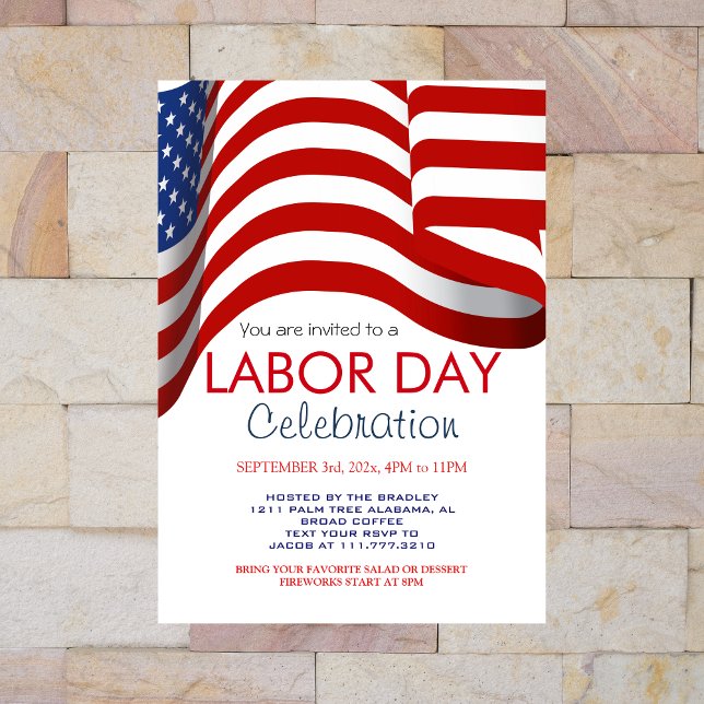 Labour Day BBQ Party Worker American flag Invitation (Creator Uploaded)