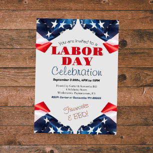 Labour Day BBQ Party Worker Patriotic American fla Invitation