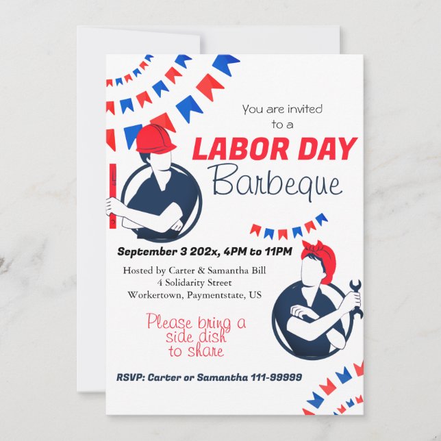Labour Day BBQ Party Worker Patriotic  Invitation (Front)