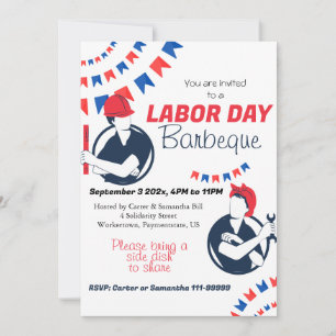 Labour Day BBQ Party Worker Patriotic Invitation