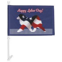 Labour  Day Car Flag Celebrate w/ Samoyed USA Flag