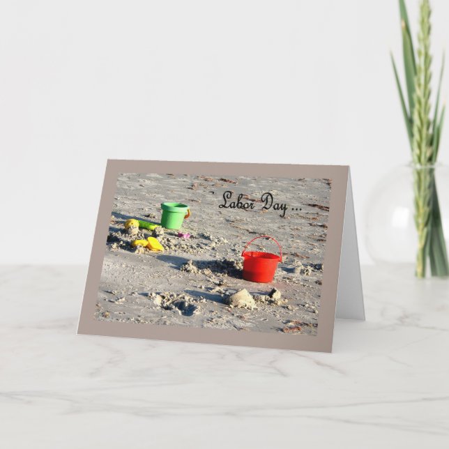 Labour Day Card Beach with Colourful Pails (Front)