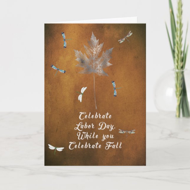 Labour Day Card on Grunge Gold with Silver Leaf (Front)