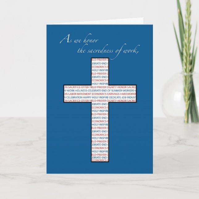 Labour Day, Christian Cross, Red, White, Blue Card (Front)
