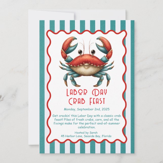 Labour Day Crab Feast Invitation Patriotic Seafood (Front)