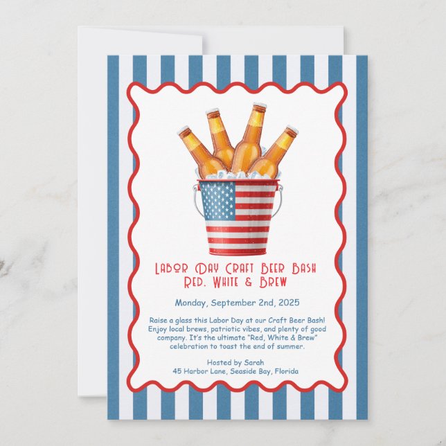 Labour Day Craft Beer Bash – Red, White, brew Invitation (Front)