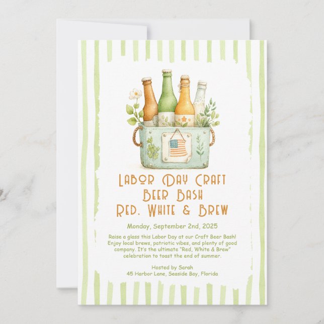 Labour Day Craft Beer Bash – Red, White, brew Invitation (Front)