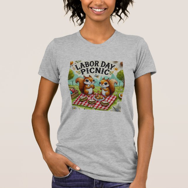 Labour Day Cute Squirrels Picnic T-Shirt (Front)