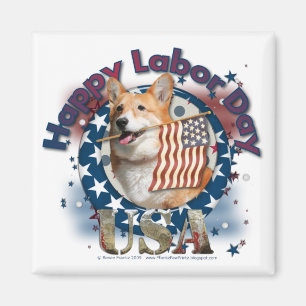 Labour Day - Flag Waving - Corgi - Owen Magnet