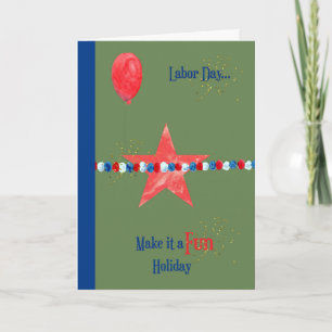 Labour Day, Green with Star, Balloon, Faux Glitter Card
