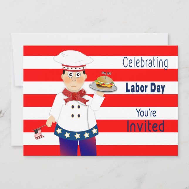 Labour Day Invitation, Chef Serving Cheeseburger Invitation (Front)