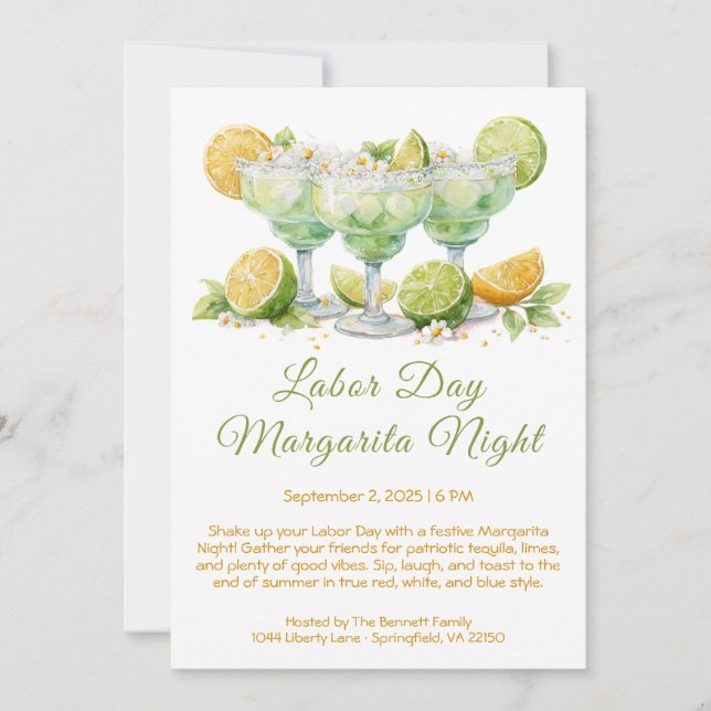 Labour Day Margarita Night Invitation – Patriotic  (Front)