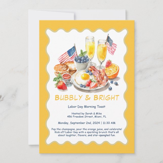 Labour Day Mimosa Brunch Invitation – Patriotic  (Front)