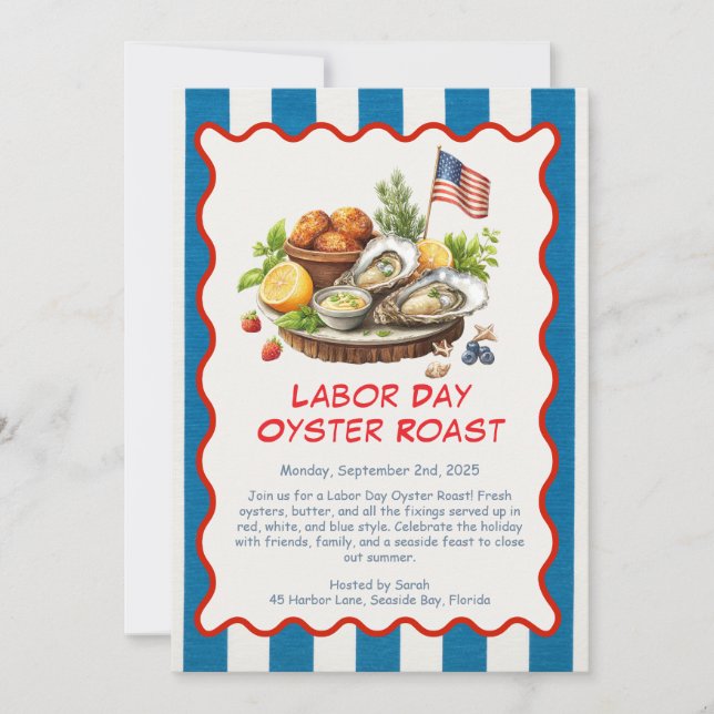 Labour Day Oyster Roast Invitation  Patriotic Coas (Front)