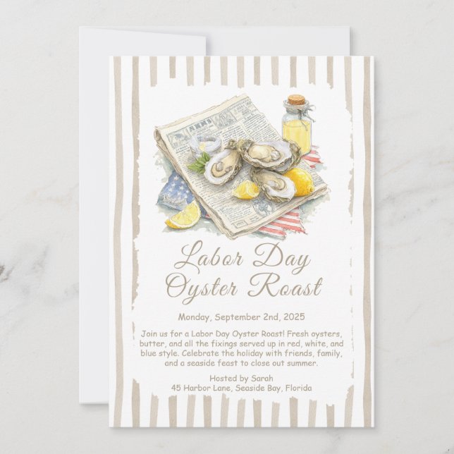 Labour Day Oyster Roast Invitation  Patriotic Coas (Front)