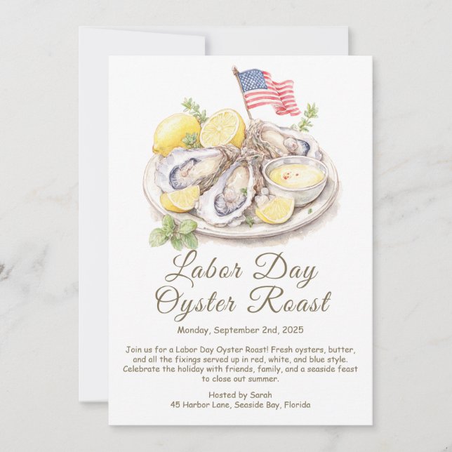 Labour Day Oyster Roast Invitation  Patriotic Coas (Front)